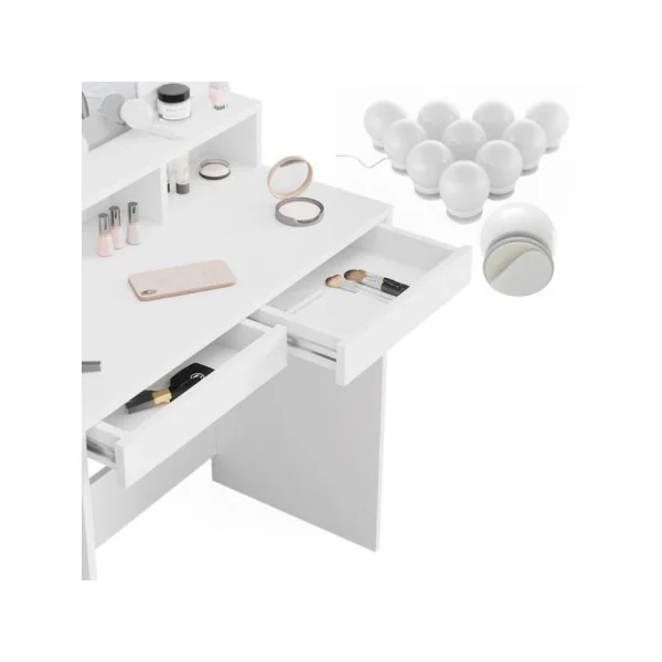 Coiffeuse avec miroir Tiana + LED Coiffeuse blanche Coiffeuse moderne Coiffeuse maquillage Coiffeuse femme