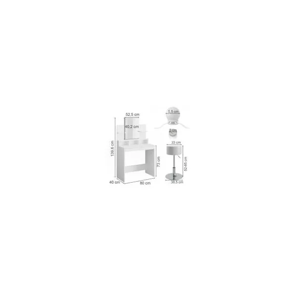 Coiffeuse avec miroir Tiana + LED + tabouret Coiffeuse blanche Coiffeuse moderne Coiffeuse maquillage Coiffeuse femme