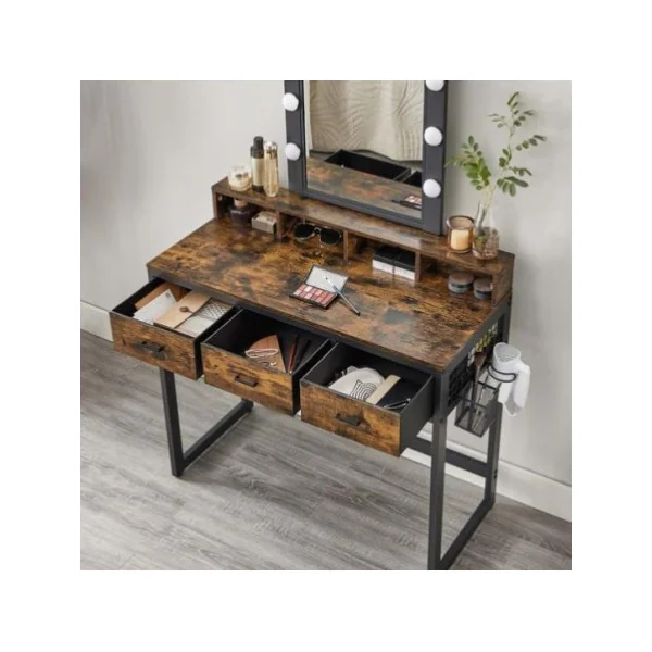 Coiffeuse industrielle avec miroir LED et banc Coiffeuse miroir Coiffeuse moderne Coiffeuse maquillage