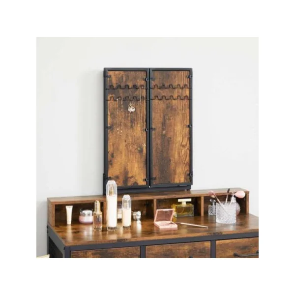 Coiffeuse industrielle brun avec miroir triptyque 3 tiroirs Coiffeuse miroir Coiffeuse moderne Coiffeuse maquillage