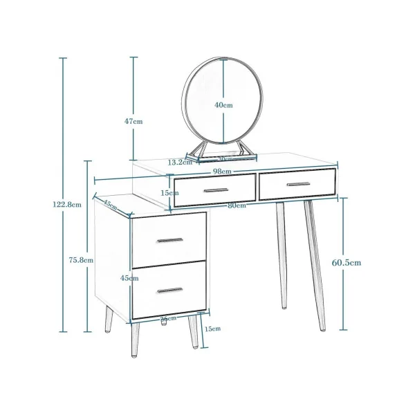 Coiffeuse table maquillage blanche 4 tiroirs Coiffeuse moderne Coiffeuse maquillage Coiffeuse femme Coiffeuse chambre