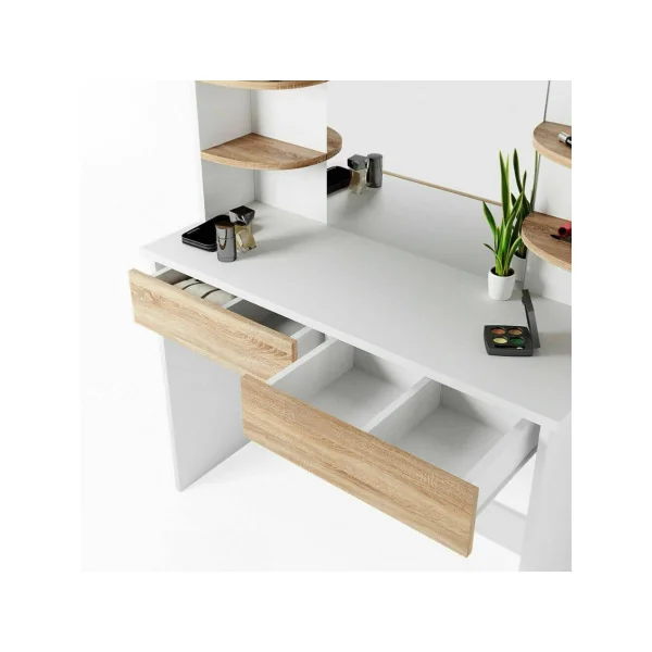 Coiffeuse table maquillage blanche et chêne contemporaine + LED Coiffeuse moderne Coiffeuse maquillage Coiffeuse femme