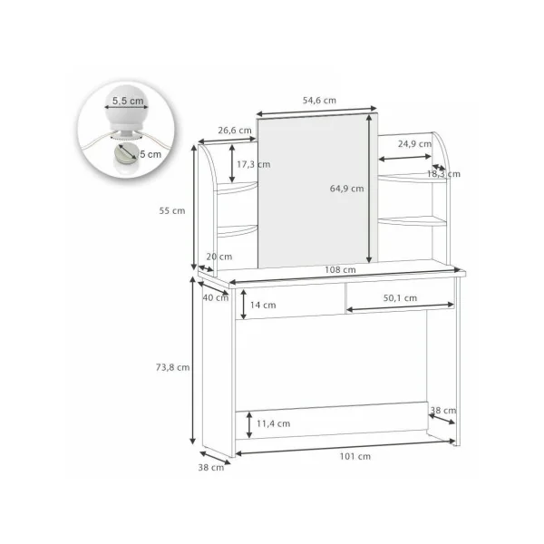 Coiffeuse table maquillage blanche et chêne contemporaine + LED Coiffeuse moderne Coiffeuse maquillage Coiffeuse femme