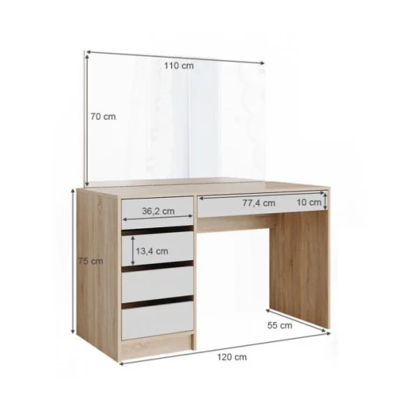 Coiffeuse table maquillage blanche et chêne + grand miroir Coiffeuse moderne Coiffeuse maquillage Coiffeuse femme