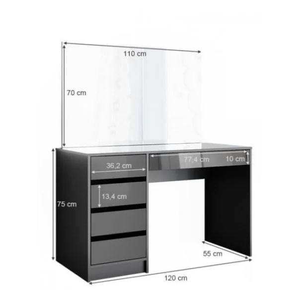 Coiffeuse table maquillage noir + grand miroir + LED Coiffeuse moderne Coiffeuse maquillage Coiffeuse femme Coiffeuse chambre