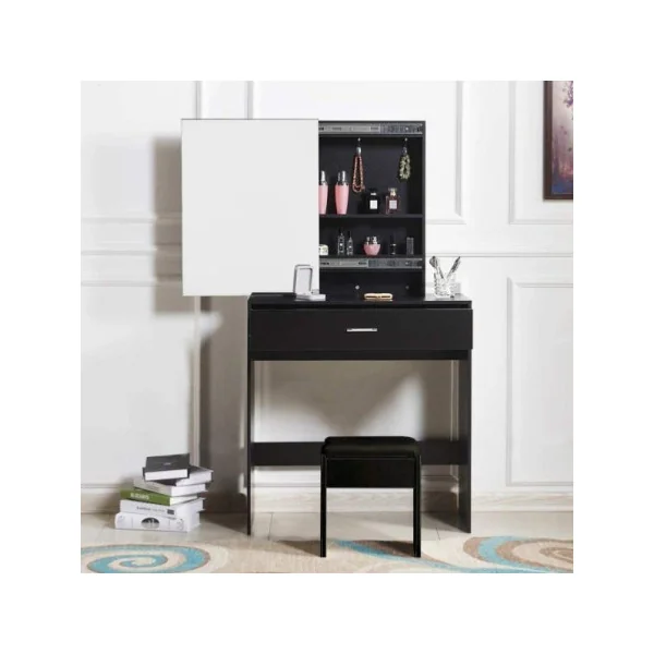 Coiffeuse table maquillage noir spacieuse