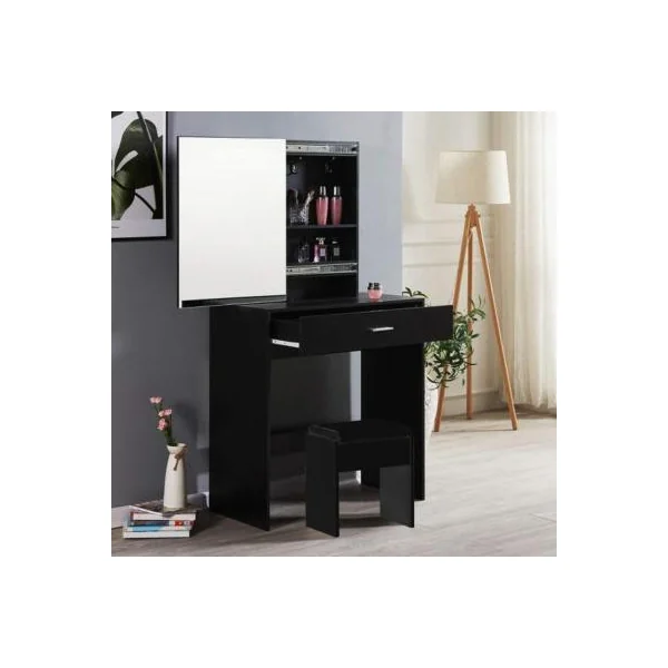 Coiffeuse table maquillage noir spacieuse
