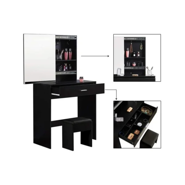 Coiffeuse table maquillage noir spacieuse