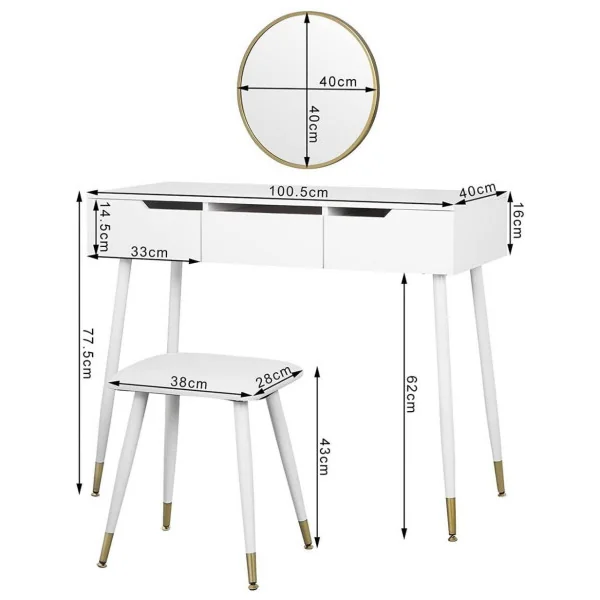 Coiffeuse élégante avec tabouret + miroir Coiffeuse blanche Coiffeuse miroir Coiffeuse moderne Coiffeuse maquillage