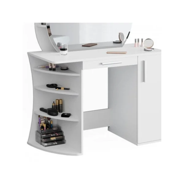 Coiffeuse épurée avec étagères et miroir et LED Coiffeuse moderne Coiffeuse maquillage Coiffeuse femme