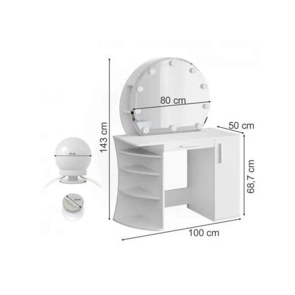 Coiffeuse épurée avec étagères et miroir et LED Coiffeuse moderne Coiffeuse maquillage Coiffeuse femme