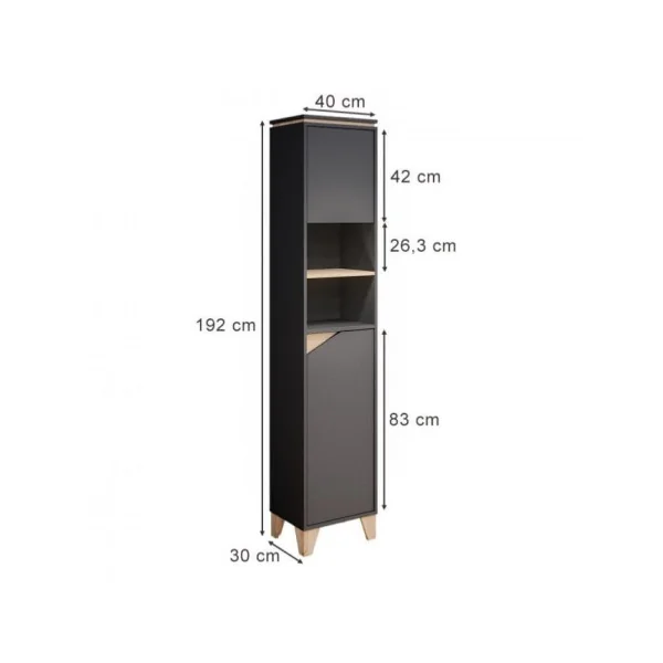 Colonne de salle de bain anthracite et bois armoire haute de salle de bain colonne esprit scandinave