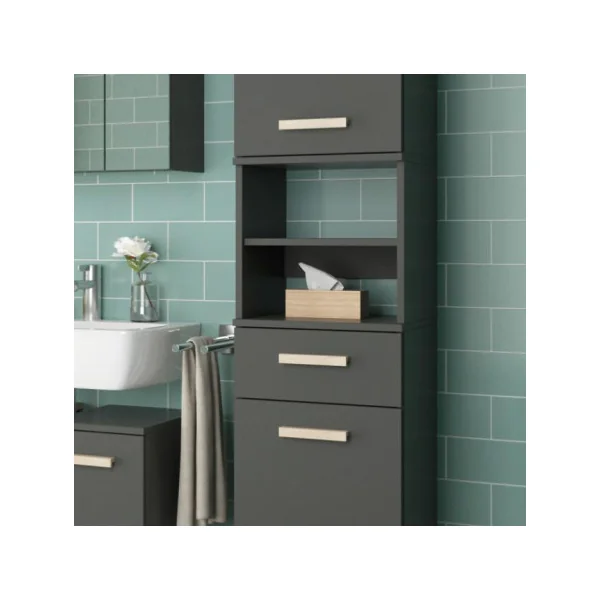 Colonne de salle de bain bois naturel et anthracite armoire salle de bain pieds scandinave
