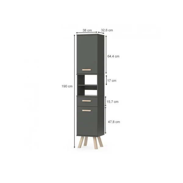 Colonne de salle de bain bois naturel et anthracite armoire salle de bain pieds scandinave