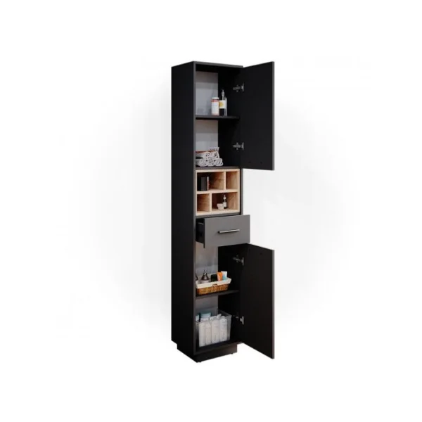 Colonne de salle de bain chêne et anthracite colonne de rangement design armoire haute salle de bain