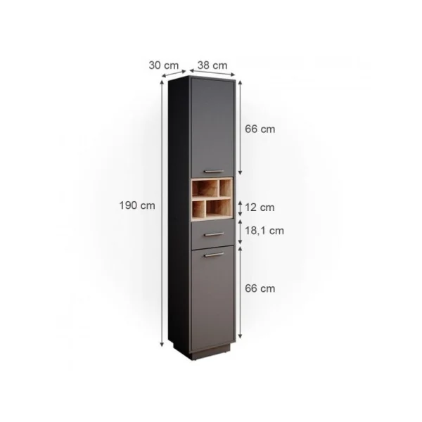 Colonne de salle de bain chêne et anthracite colonne de rangement design armoire haute salle de bain