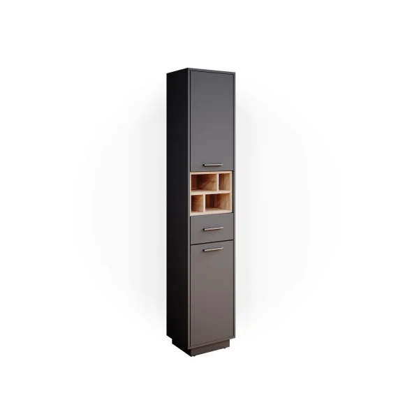 Colonne de salle de bain chêne et anthracite colonne de rangement design armoire haute salle de bain