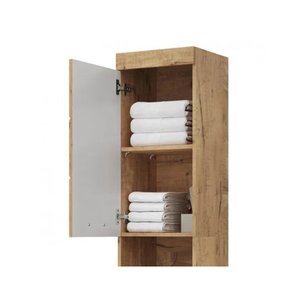 Colonne de salle de bain chêne et blanc mat armoire haute de salle de bain rangement salle de bain