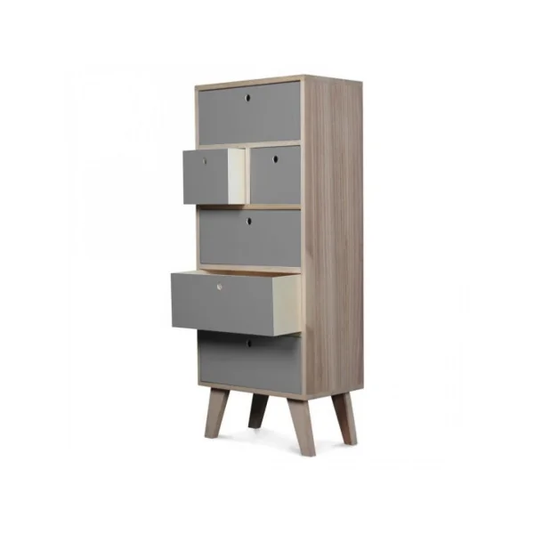 Commode de rangement haute avec 6 tiroirs gris commode enfant chiffonnier