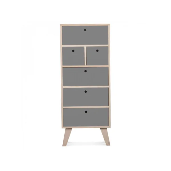Commode de rangement haute avec 6 tiroirs gris commode enfant chiffonnier