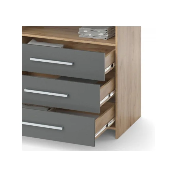 Commode à langer 3 tiroirs table langer chêne et anthracite plan à langer amovible