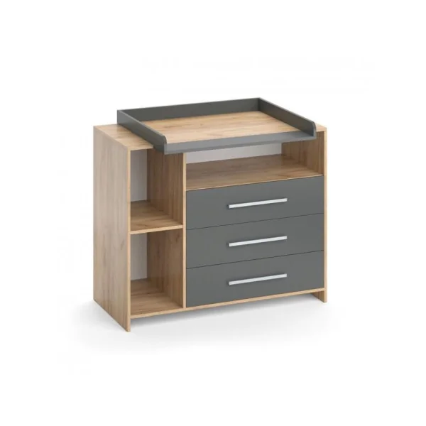 Commode à langer 3 tiroirs table langer chêne et anthracite plan à langer amovible