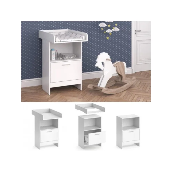 Commode à langer avec placard plateau table langer amovible commode 1 tiroir