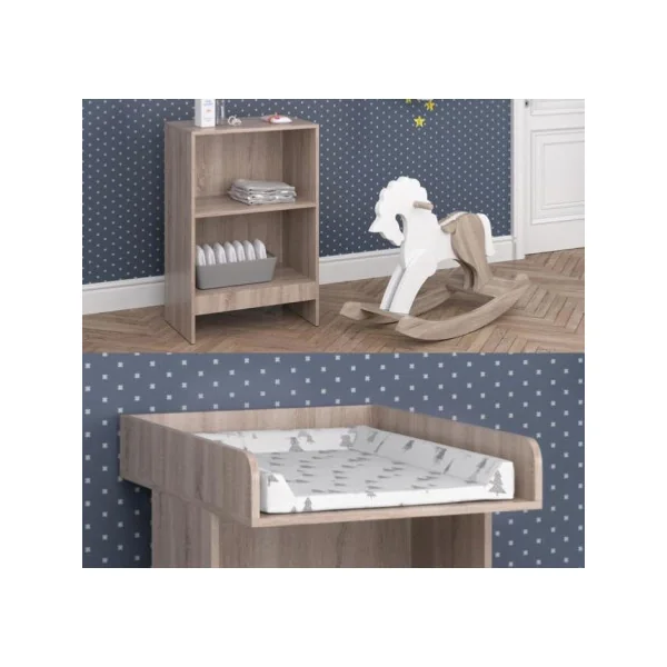 Commode à langer chêne avec 2 étagères plan à langer amovible