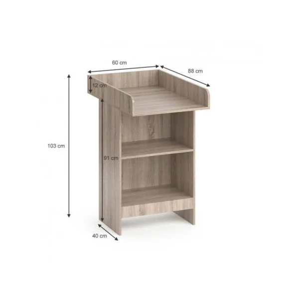 Commode à langer chêne avec 2 étagères plan à langer amovible