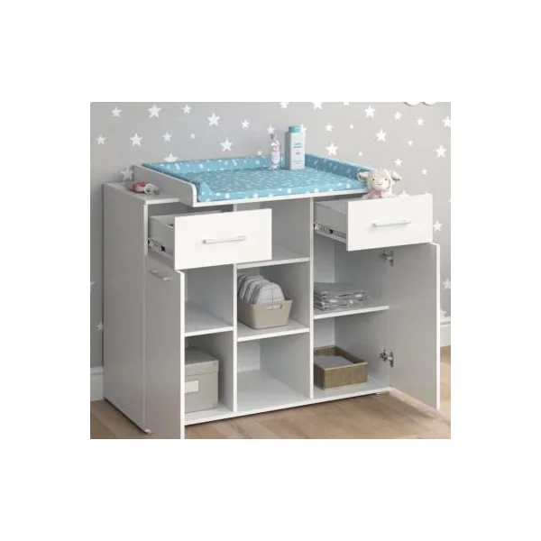 Commode à langer spacieuse avec nombreux rangements plan à langer amovible
