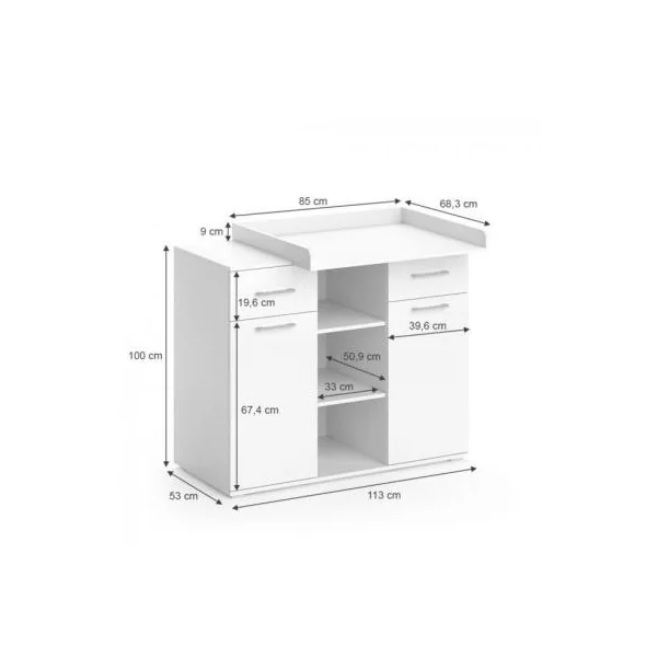 Commode à langer spacieuse avec nombreux rangements plan à langer amovible