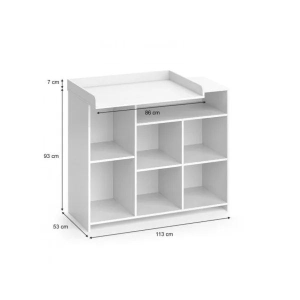 Commode à langer table langer avec plateau amovible blanc 7 compartiments