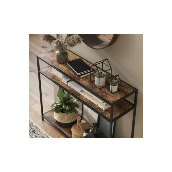 Console industrielle Loft console métal et brun rustique table d'entrée avec 2 étagères