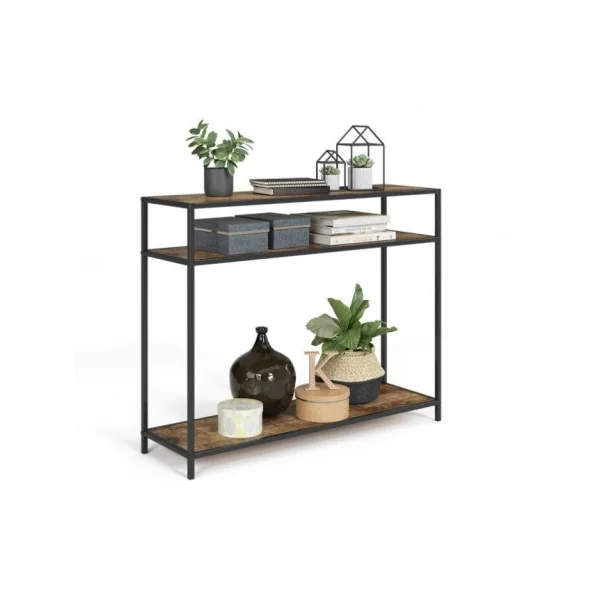 Console industrielle Loft console métal et brun rustique table d'entrée avec 2 étagères