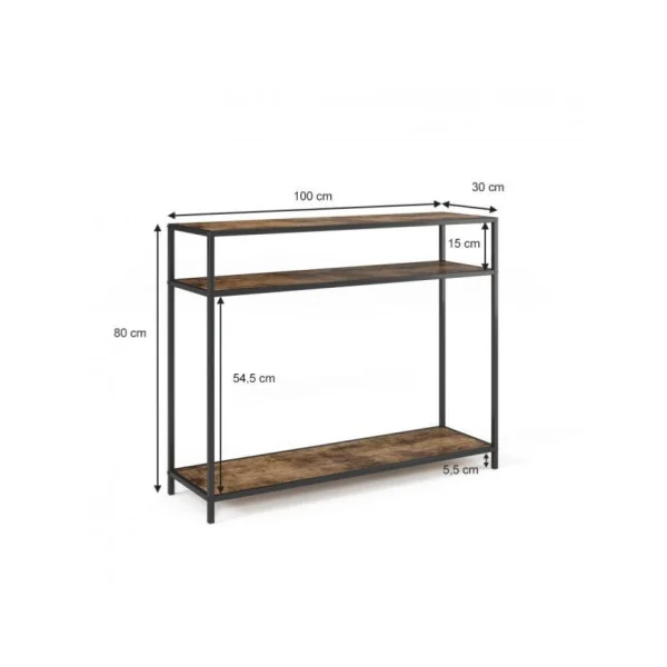Console industrielle Loft console métal et brun rustique table d'entrée avec 2 étagères