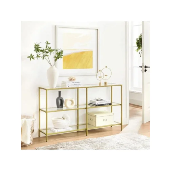 Console moderne dorée et verre table d'entrée console en verre trempé et doré