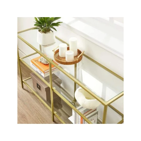 Console moderne dorée et verre table d'entrée console en verre trempé et doré