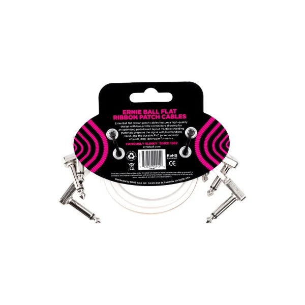 Câble Ernie Ball Patch coudé fin et plat - 30 cm - blanc