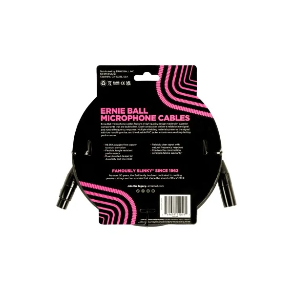 Câble microphone Ernie Ball Classic xlr mâle/xlr fem 6m noir