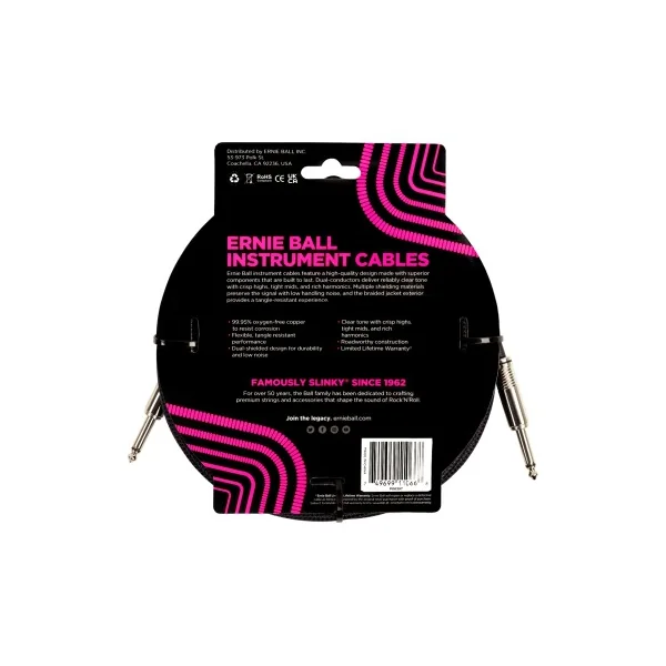 Câbles Ernie Ball gaine tissée Jack/Jack 7,62m noir et violet