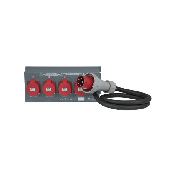 Distribution électrique 63A vers 4 32A tetra affichage courant tension Showtec PSA-63A4C
