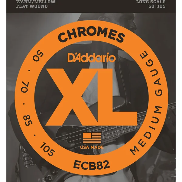 ECB82 Electric Bass 4-String Set Chromes Flat Wound Long Scale 50-105 - jeu de 4 cordes