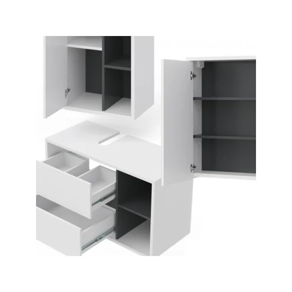 Ensemble meuble salle de bain blanc et anthracite moderne meuble sous vasque avec colonne de salle de bain et armoire murale ave