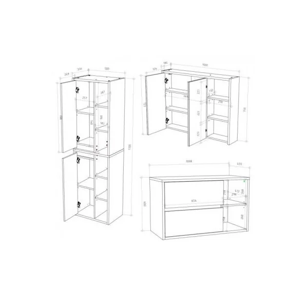Ensemble meuble salle de bain blanc et anthracite moderne meuble sous vasque avec colonne de salle de bain et armoire murale ave