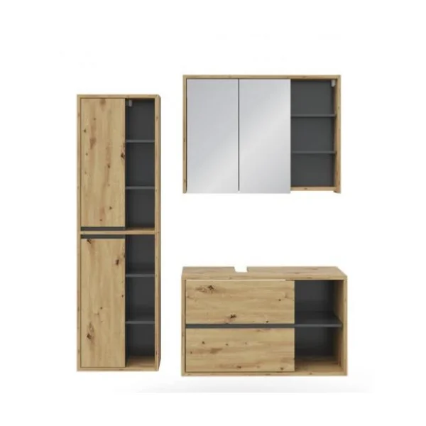Ensemble meuble salle de bain chêne et anthracite moderne meuble sous vasque avec colonne de salle de bain et armoire murale ave