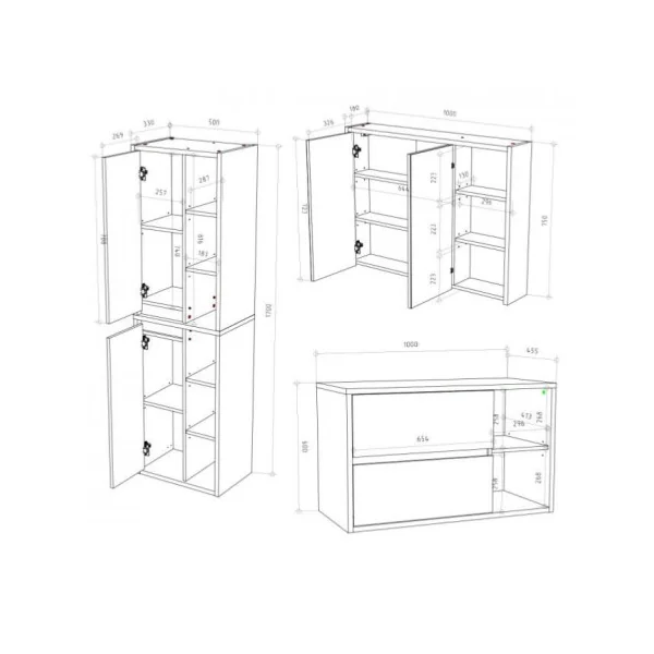 Ensemble meuble salle de bain chêne et anthracite moderne meuble sous vasque avec colonne de salle de bain et armoire murale ave