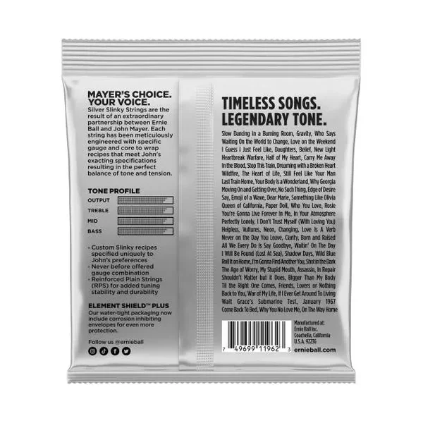 ERNIE BALL - CEB 2218 CORDES ELECTRIQUES JOHN MAYER SILVER SLINKY NICKEL WOUND - 10,5-47