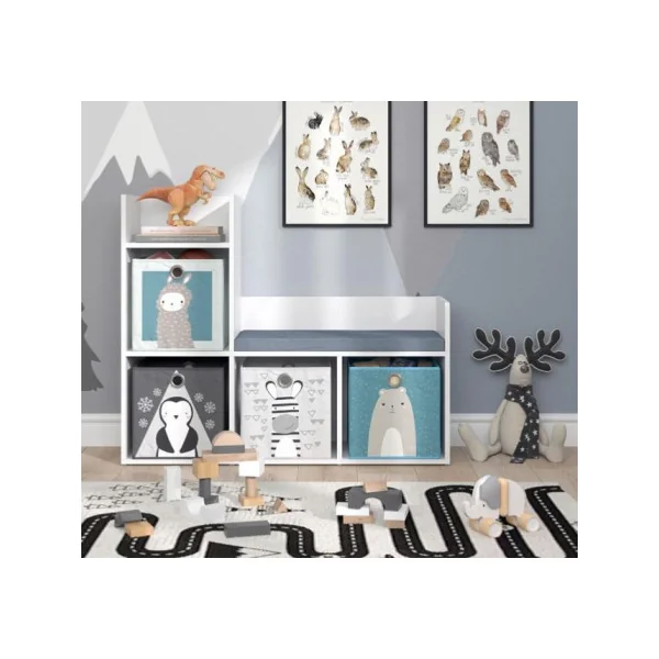 Etagère montessori avec banc 5 cases de rangement meuble enfant rangement jouet et livres