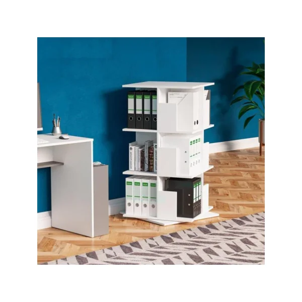 Etagère rotatif 360° étagère de bureau petite bibliothèque blanche meuble rangement livres