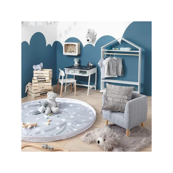 Fauteuil enfant molletonné gris pieds scandinave en pin massif